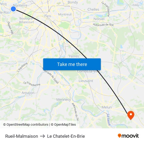 Rueil-Malmaison to Le Chatelet-En-Brie map