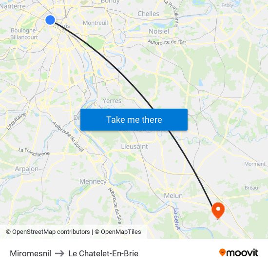 Miromesnil to Le Chatelet-En-Brie map