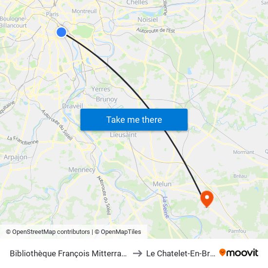 Bibliothèque François Mitterrand to Le Chatelet-En-Brie map