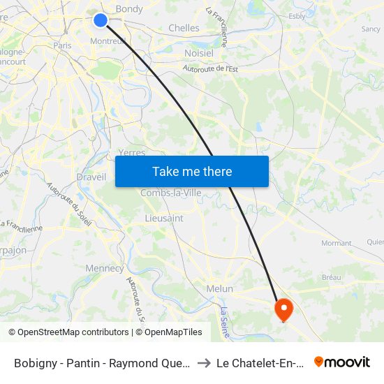 Bobigny - Pantin - Raymond Queneau to Le Chatelet-En-Brie map