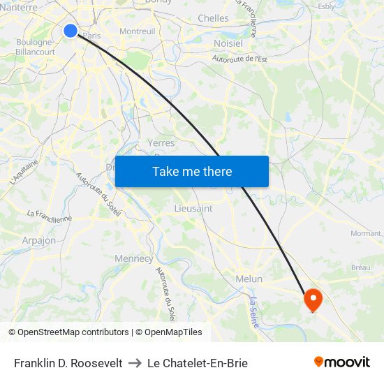 Franklin D. Roosevelt to Le Chatelet-En-Brie map
