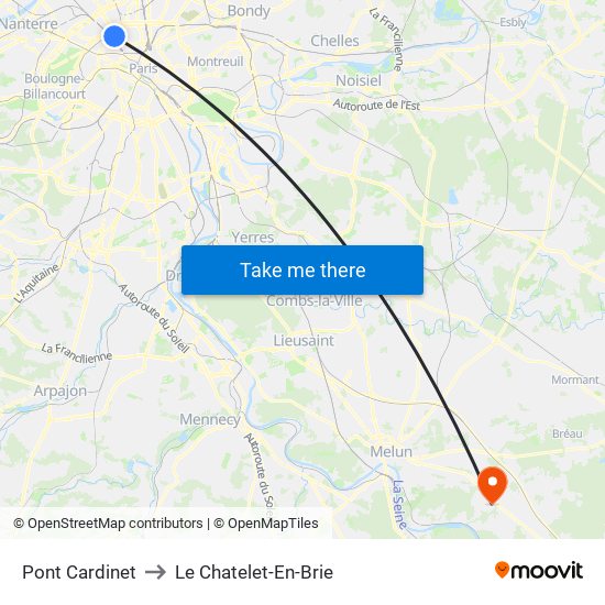 Pont Cardinet to Le Chatelet-En-Brie map