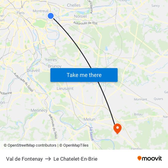 Val de Fontenay to Le Chatelet-En-Brie map