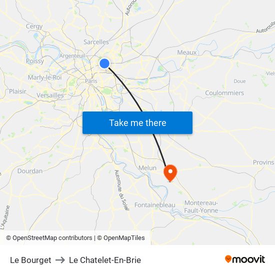 Le Bourget to Le Chatelet-En-Brie map