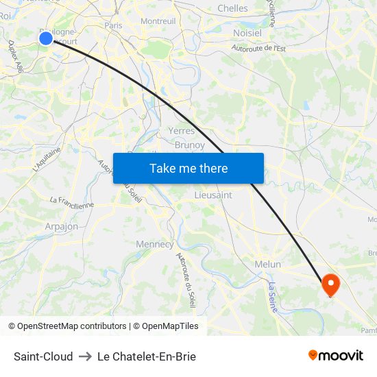 Saint-Cloud to Le Chatelet-En-Brie map