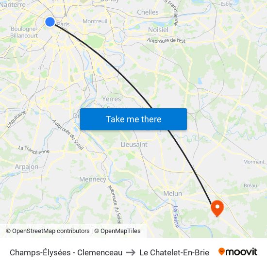 Champs-Élysées - Clemenceau to Le Chatelet-En-Brie map