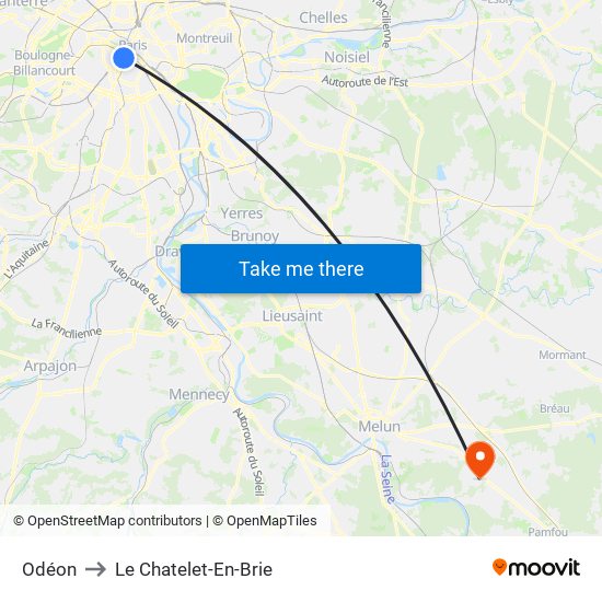 Odéon to Le Chatelet-En-Brie map