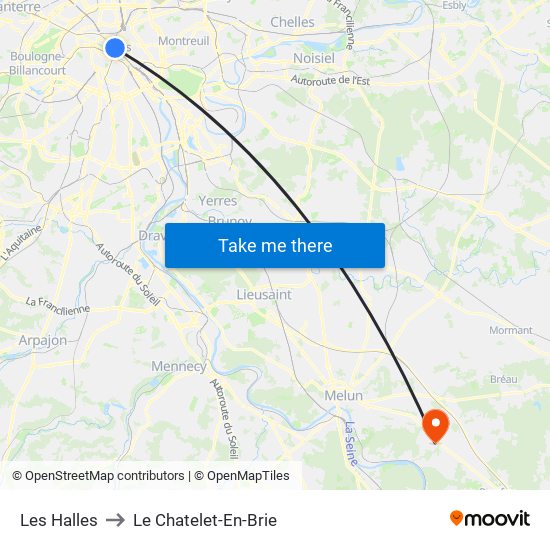 Les Halles to Le Chatelet-En-Brie map
