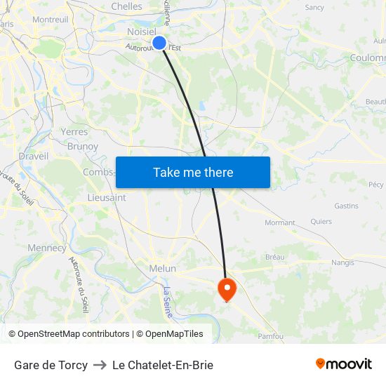 Gare de Torcy to Le Chatelet-En-Brie map