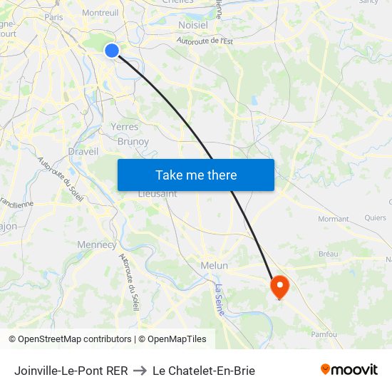 Joinville-Le-Pont RER to Le Chatelet-En-Brie map