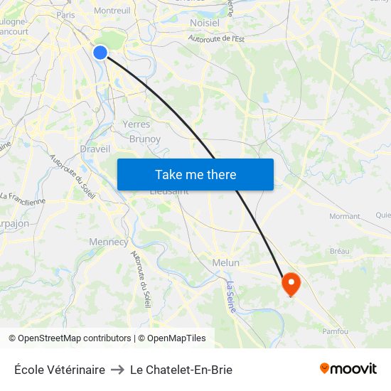 École Vétérinaire to Le Chatelet-En-Brie map