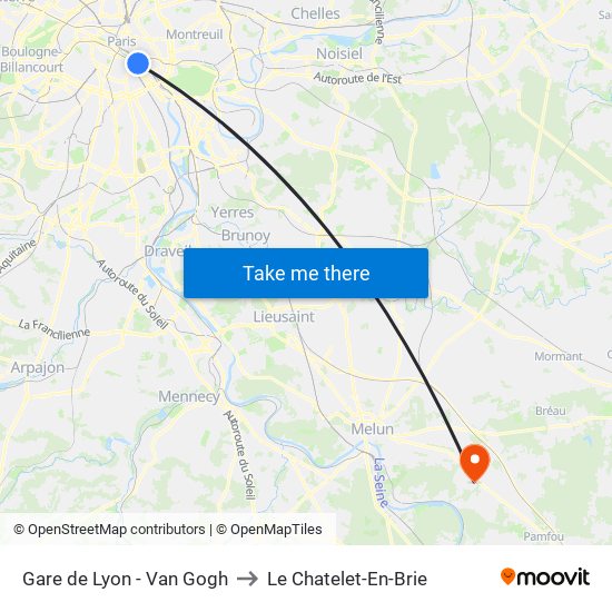 Gare de Lyon - Van Gogh to Le Chatelet-En-Brie map