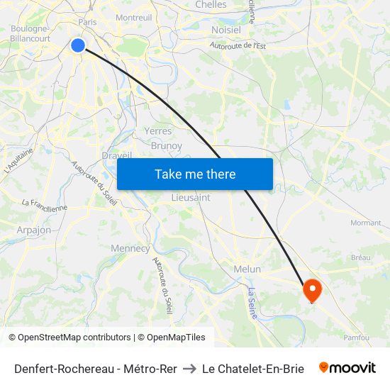 Denfert-Rochereau - Métro-Rer to Le Chatelet-En-Brie map