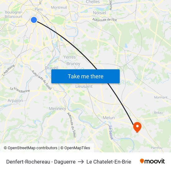 Denfert-Rochereau - Daguerre to Le Chatelet-En-Brie map