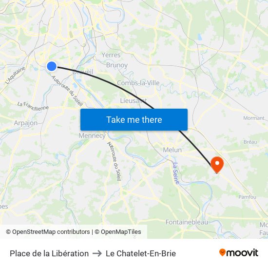 Place de la Libération to Le Chatelet-En-Brie map