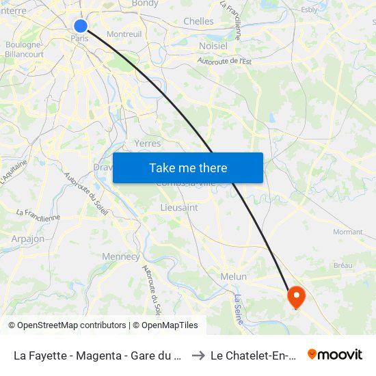 La Fayette - Magenta - Gare du Nord to Le Chatelet-En-Brie map