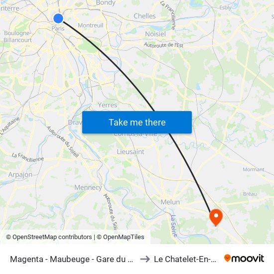 Magenta - Maubeuge - Gare du Nord to Le Chatelet-En-Brie map