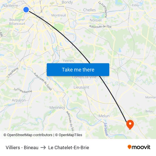 Villiers - Bineau to Le Chatelet-En-Brie map