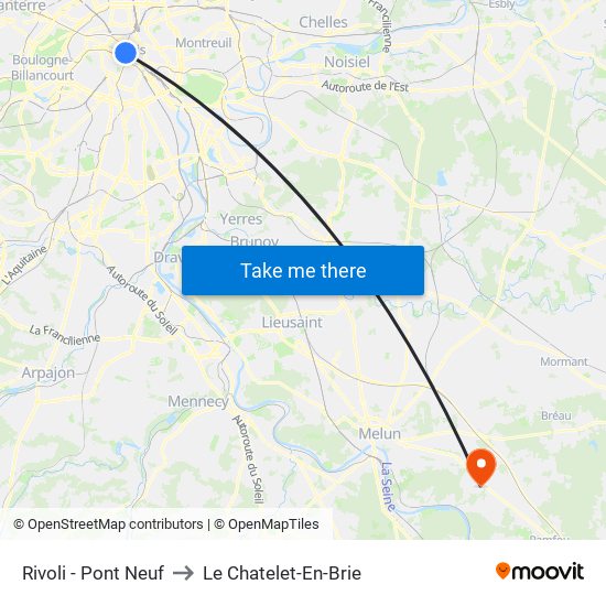 Rivoli - Pont Neuf to Le Chatelet-En-Brie map