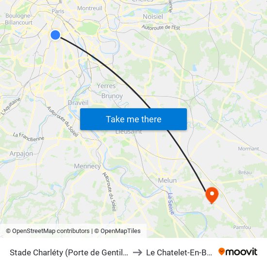 Stade Charléty (Porte de Gentilly) to Le Chatelet-En-Brie map