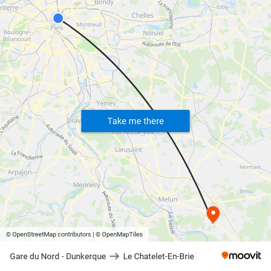 Gare du Nord - Dunkerque to Le Chatelet-En-Brie map
