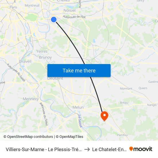 Villiers-Sur-Marne - Le Plessis-Trévise RER to Le Chatelet-En-Brie map