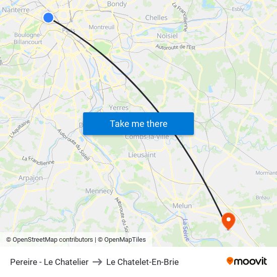 Pereire - Le Chatelier to Le Chatelet-En-Brie map