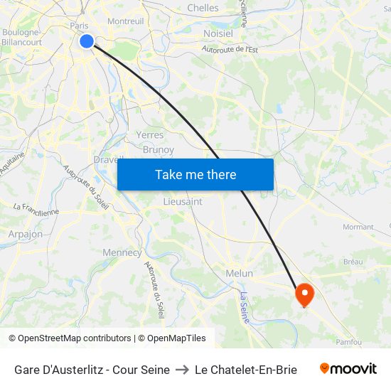 Gare D'Austerlitz - Cour Seine to Le Chatelet-En-Brie map