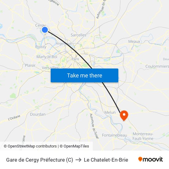 Gare de Cergy Préfecture (C) to Le Chatelet-En-Brie map