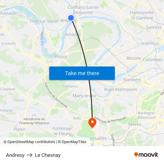 Andresy to Le Chesnay map