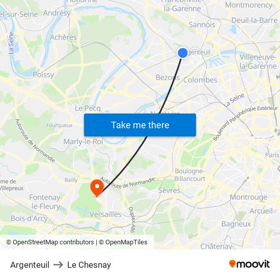Argenteuil to Le Chesnay map