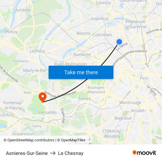 Asnieres-Sur-Seine to Le Chesnay map