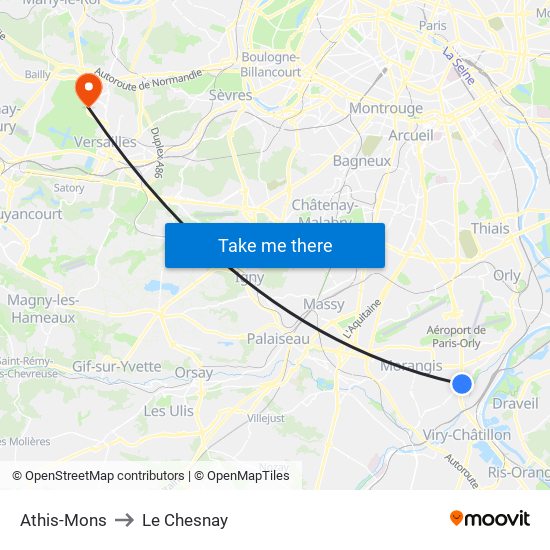 Athis-Mons to Le Chesnay map