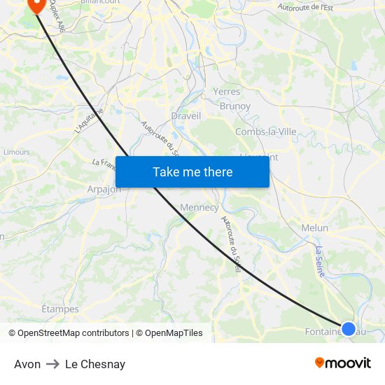 Avon to Le Chesnay map