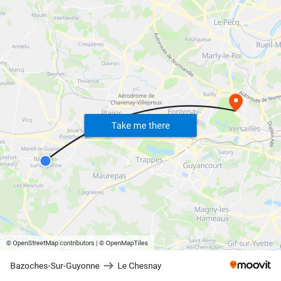Bazoches-Sur-Guyonne to Le Chesnay map