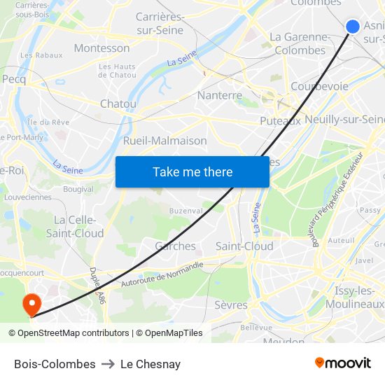 Bois-Colombes to Le Chesnay map