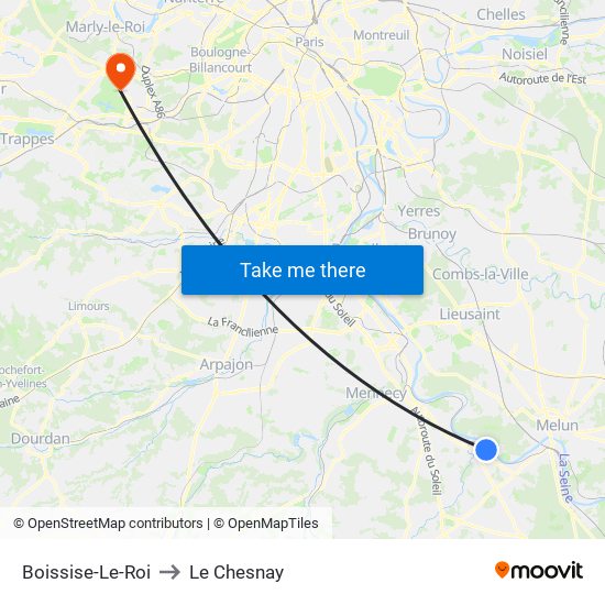 Boissise-Le-Roi to Le Chesnay map