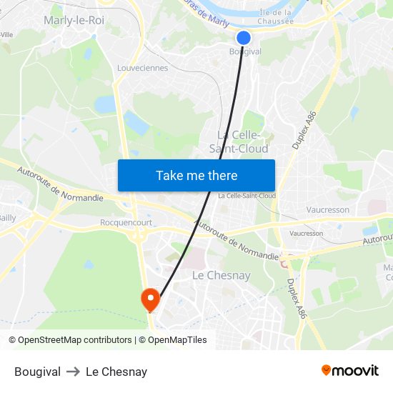 Bougival to Le Chesnay map