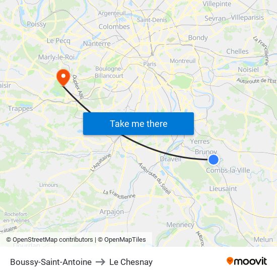 Boussy-Saint-Antoine to Le Chesnay map