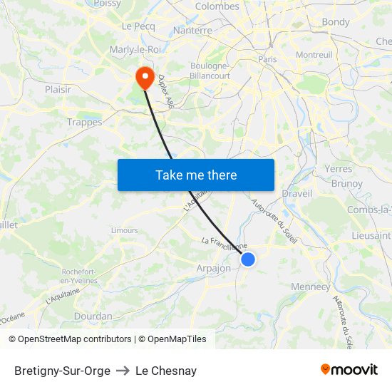 Bretigny-Sur-Orge to Le Chesnay map