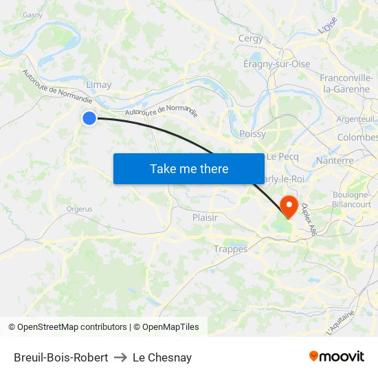 Breuil-Bois-Robert to Le Chesnay map