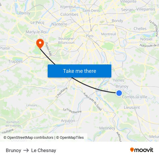 Brunoy to Le Chesnay map