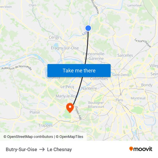 Butry-Sur-Oise to Le Chesnay map