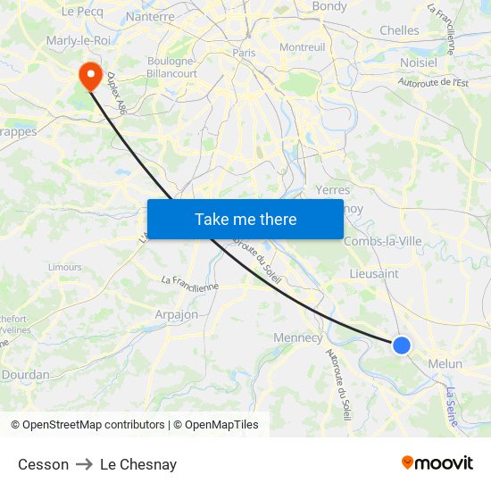 Cesson to Le Chesnay map