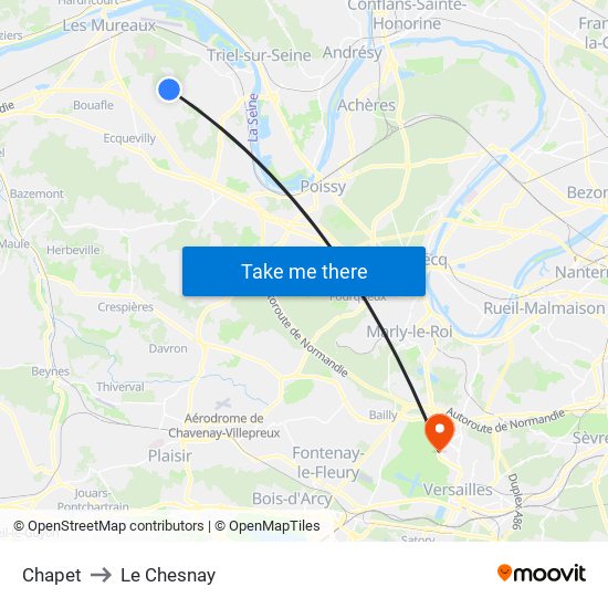 Chapet to Le Chesnay map