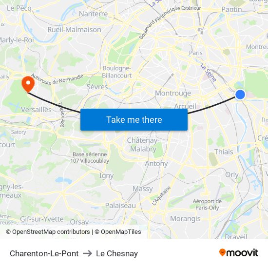 Charenton-Le-Pont to Le Chesnay map