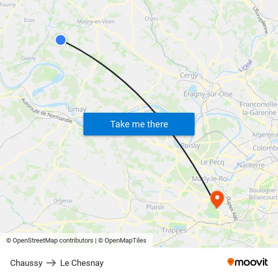 Chaussy to Le Chesnay map