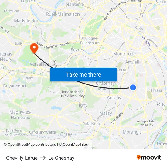 Chevilly-Larue to Le Chesnay map