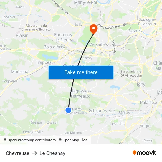 Chevreuse to Le Chesnay map