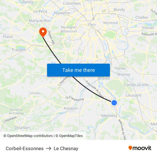 Corbeil-Essonnes to Le Chesnay map